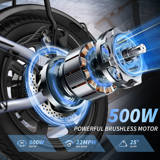 Foldable Electric Bike for Adults and Teens,14 Inch Tire 500W Rear Wheel Drive Motor with 48V 15.6Ah Removable Lithium Battery Two Seats UL2849