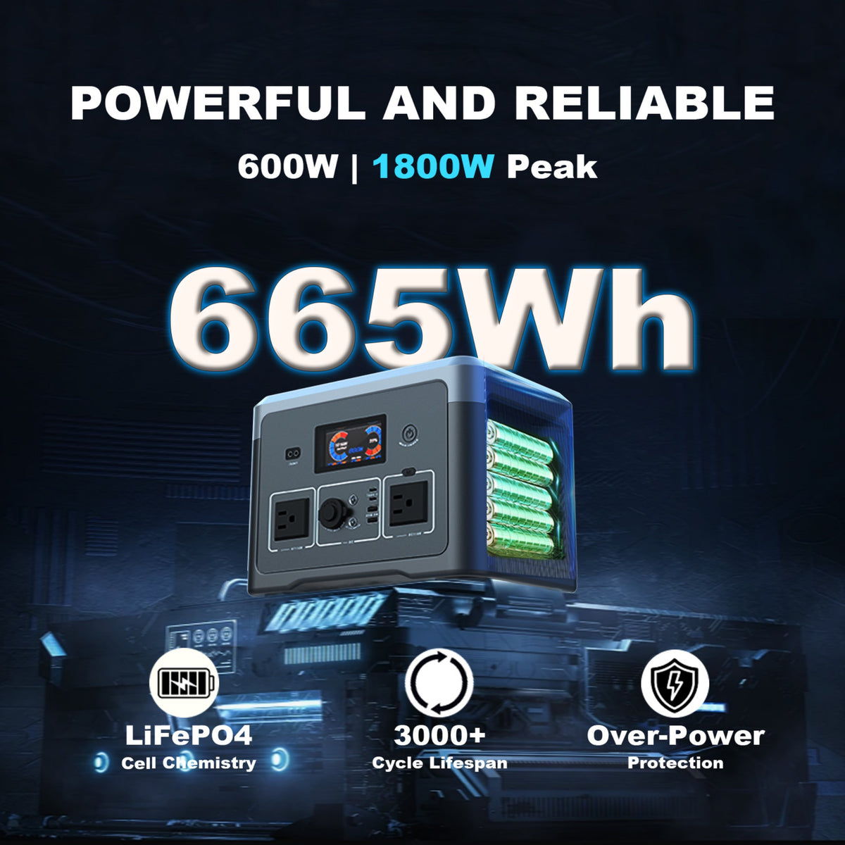 Akiisolo GO2X Portable Power Station 665.6Wh, 600W/1800W, UPS, Bluetooth Speaker, Solar Charger for Camping & Emergency
