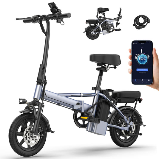 Foldable Electric Bike for Adults and Teens,14 Inch Tire 500W Rear Wheel Drive Motor with 48V 15.6Ah Removable Lithium Battery Two Seats UL2849