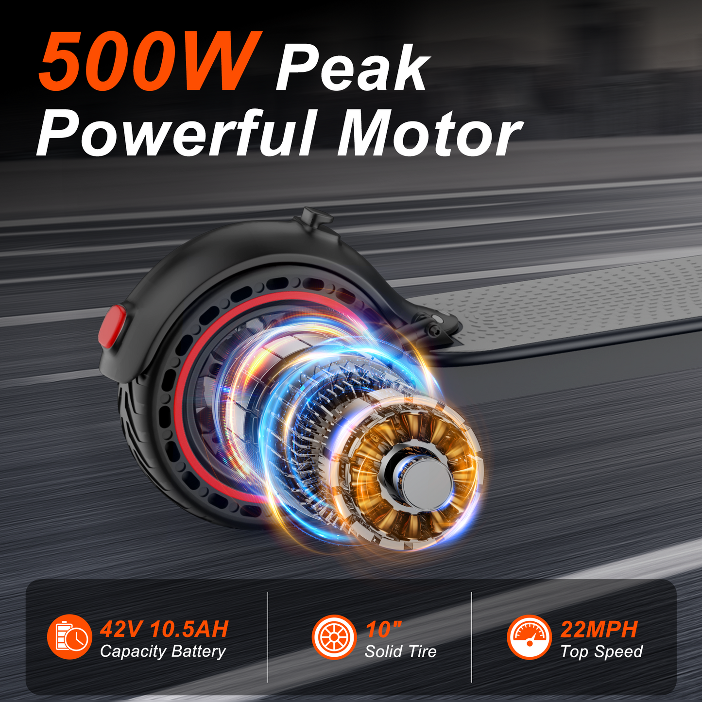 Adult Electric Scooter with 10" Tires & Dual Suspension – 500W Motor, 22 MPH Top Speed, Up to 22 Miles Range, Foldable Design, App Enabled