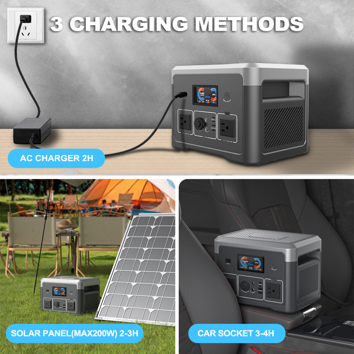 Akiisolo GO2X Portable Power Station 665.6Wh, 600W/1800W, UPS, Bluetooth Speaker, Solar Charger for Camping & Emergency