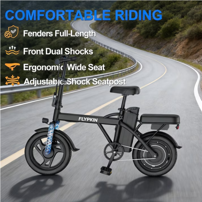 Electric Bike for Adults, 500W Motor, 20 MPH Max Speed Folding Ebike, 14" Electric Bicycles, Max 30 Miles Range (Pedal Assist Mode), Mini E Bikes