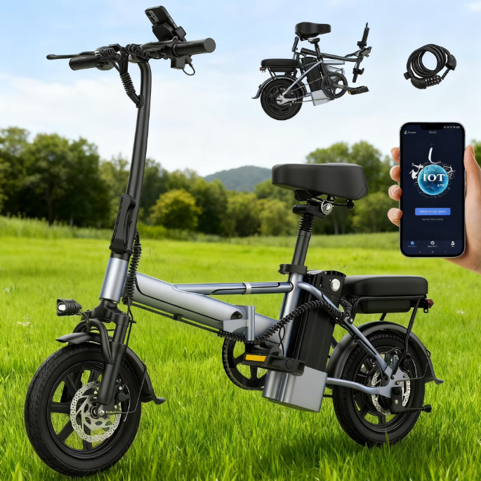 Foldable 14" Electric Bike for Adults & Teens, 500W Motor, 48V 15.6Ah Removable Battery, Dual Seat Compact Commuter E-Bike UL2849 Certified