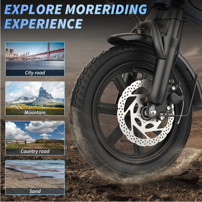 Foldable 14" Electric Bike for Adults & Teens, 500W Motor, 48V 15.6Ah Removable Battery, Dual Seat Compact Commuter E-Bike UL2849 Certified