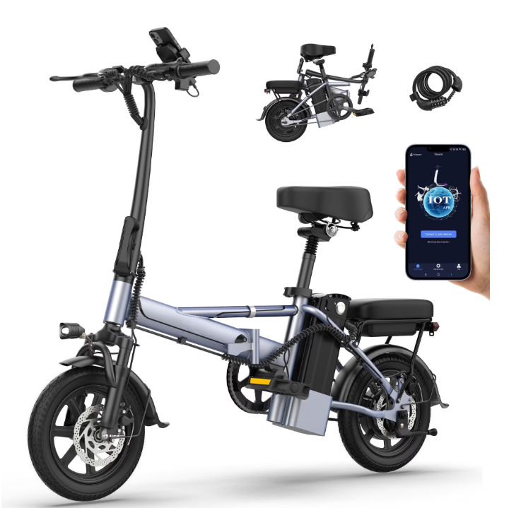 Foldable Electric Bike for Adults and Teens,14 Inch Tire 500W Rear Wheel Drive Motor with 48V 15.6Ah Removable Lithium Battery Two Seats UL2849