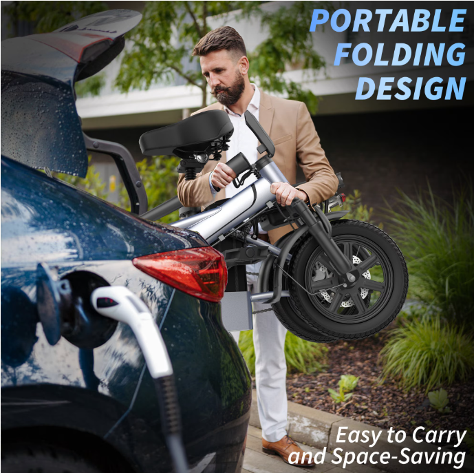 Foldable Electric Bike for Adults and Teens,14 Inch Tire 500W Rear Wheel Drive Motor with 48V 15.6Ah Removable Lithium Battery Two Seats UL2849
