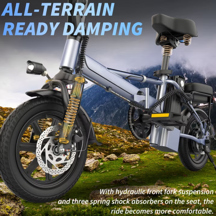 Foldable Electric Bike for Adults and Teens,14 Inch Tire 500W Rear Wheel Drive Motor with 48V 15.6Ah Removable Lithium Battery Two Seats UL2849