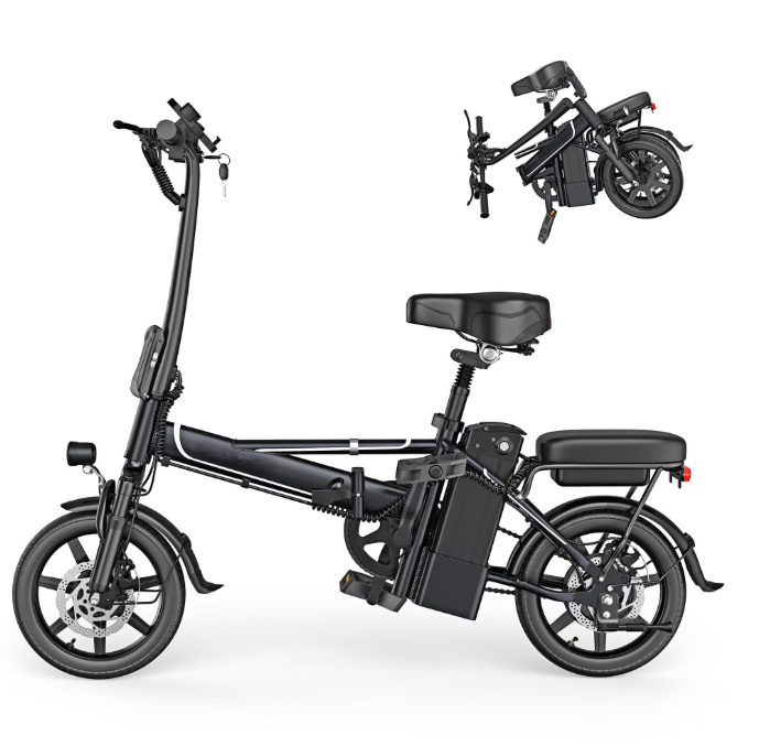 Foldable Electric Bike for Adults and Teens,14 Inch Tire 500W Rear Wheel Drive Motor with 48V 15.6Ah Removable Lithium Battery Two Seats UL2849