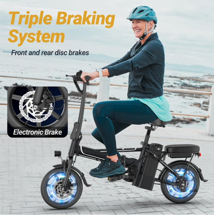 Foldable Electric Bike for Adults and Teens,14 Inch Tire 500W Rear Wheel Drive Motor with 48V 10.4Ah Removable Lithium Battery Two Seats UL2849