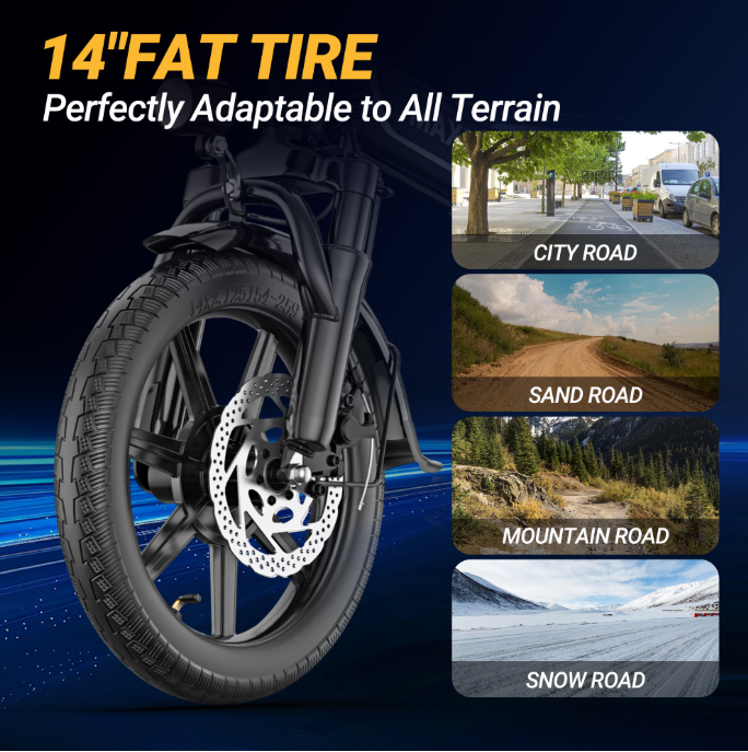 Foldable Electric Bike for Adults and Teens,14 Inch Tire 500W Rear Wheel Drive Motor with 48V 15.6Ah Removable Lithium Battery Two Seats UL2849