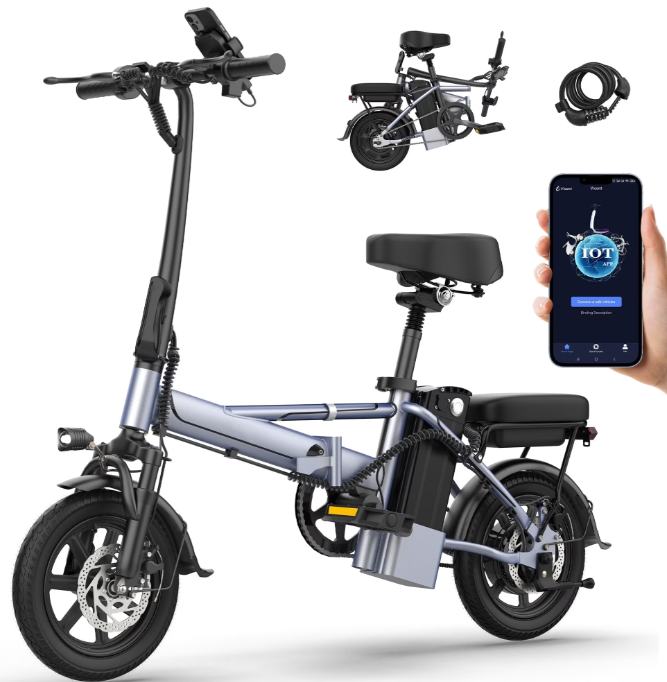 Foldable Electric Bike for Adults and Teens,14 Inch Tire 500W Rear Wheel Drive Motor with 48V 10.4Ah Removable Lithium Battery Two Seats UL2849