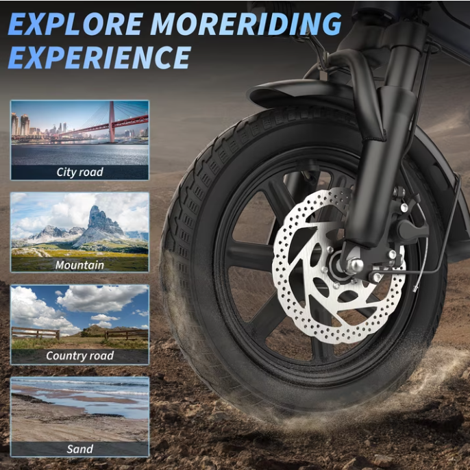 Foldable Electric Bike for Adults and Teens,14 Inch Tire 500W Rear Wheel Drive Motor with 48V 10.4Ah Removable Lithium Battery Two Seats UL2849