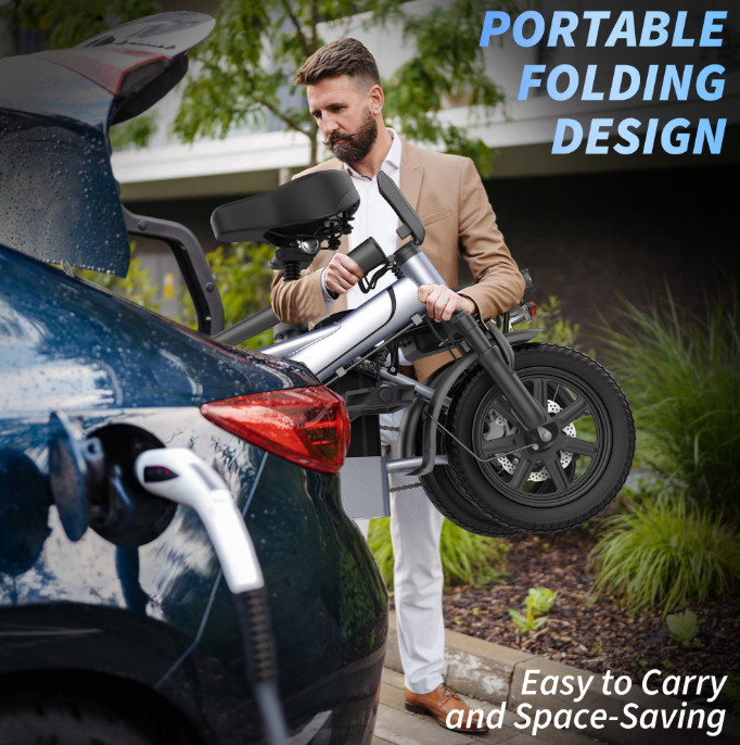 Foldable Electric Bike for Adults and Teens,14 Inch Tire 500W Rear Wheel Drive Motor with 48V 10.4Ah Removable Lithium Battery Two Seats UL2849
