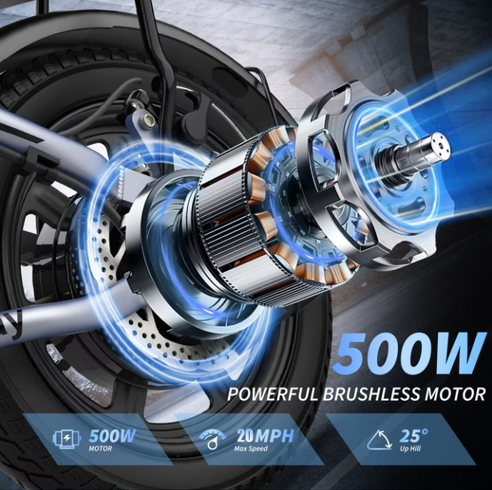 Foldable Electric Bike for Adults and Teens,14 Inch Tire 500W Rear Wheel Drive Motor with 48V 10.4Ah Removable Lithium Battery Two Seats UL2849