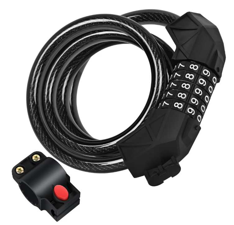 Resettable Electric Bike Cable Lock, 4-Foot Anti-Theft Security Lock for E-Bikes, Scooters & Motorcycles with Portable Mounting Bracket