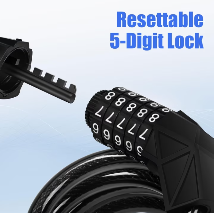 Resettable Electric Bike Cable Lock, 4-Foot Anti-Theft Security Lock for E-Bikes, Scooters & Motorcycles with Portable Mounting Bracket