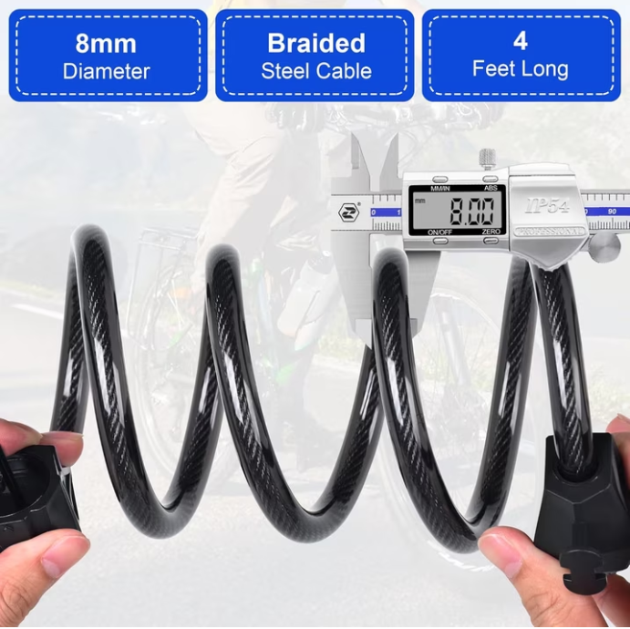 Resettable Electric Bike Cable Lock, 4-Foot Anti-Theft Security Lock for E-Bikes, Scooters & Motorcycles with Portable Mounting Bracket