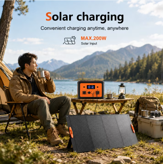 Tiexei PT01 Portable Power Station, 665.6Wh, 600W/1800W Pure Sine Wave, Bluetooth Speaker, UPS, Wireless Charger, Solar/AC/Car Charging for Home Emergency & Camping