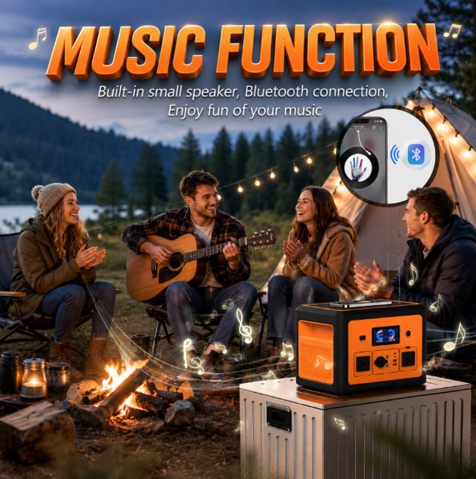 Tiexei PT01 Portable Power Station, 665.6Wh, 600W/1800W Pure Sine Wave, Bluetooth Speaker, UPS, Wireless Charger, Solar/AC/Car Charging for Home Emergency & Camping